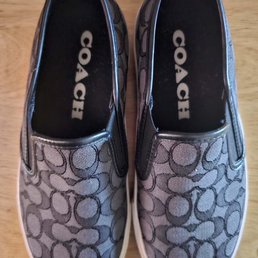 Authentic Coach Monogram Black and Gray Slip-On Shoes
